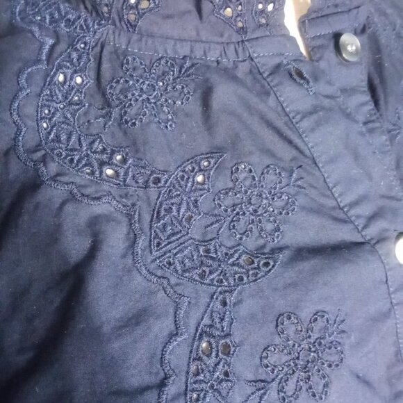GAP NAVY Puff Sleeve Eyelet Mini Dress Eyelet Mini Shirtdress sz L - Picture 7 of 9